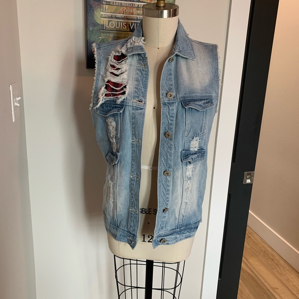 Oversized Distressed Denim Vest